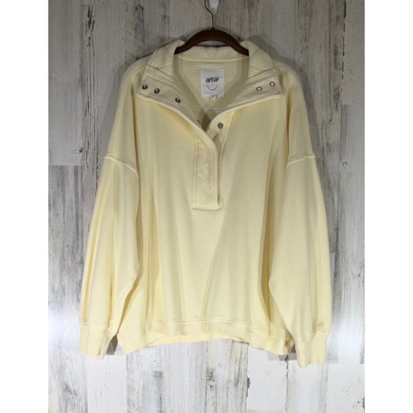 aerie Tops - Aerie Sweatshirt Medium Butter Pastel Yellow Quarter Snap Mock Neck Oversized